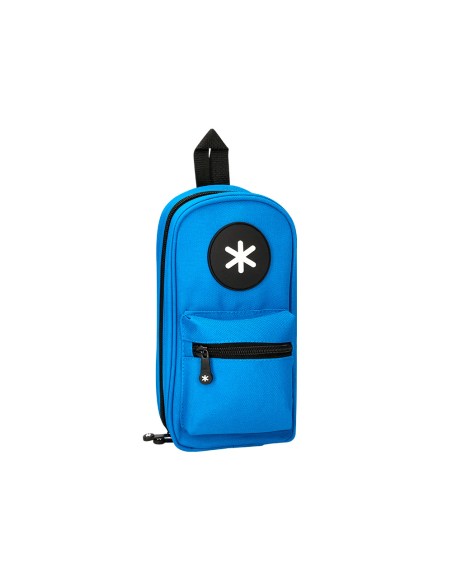 Estuche portatodo antartik forma de mochila con bolsillo y 4 departamentos color azul 230x50x120 mm