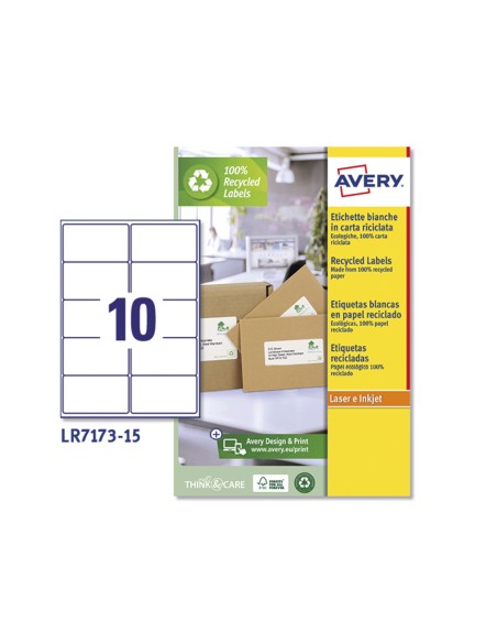 Etiqueta adhesiva avery blanca permanente reciclada 100% paraimpresora laser 99,1x57 mm caja de 150 unidades