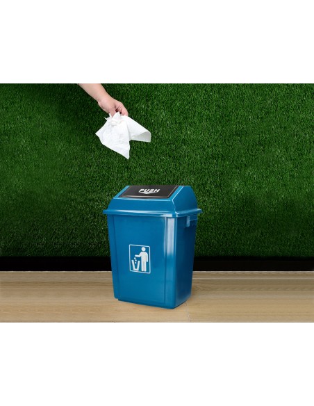 Papelera contenedor q-connect plastico con tapa de balancin 20 litros azul 340x240x450 mm
