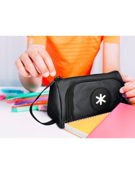 Bolso escolar portatodo antartik con bolsillo delantero desplegable color negro 110x85x200 mm