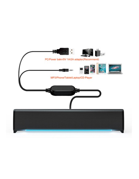 Barra de sonido q-connect para pc con iluminación led color negro