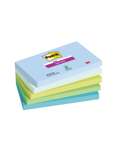 Bloc de notas adhesivas quita y pon post-it super sticky oasis 76x127 mm 90 hojas 100% pefc pack de 5 unidades