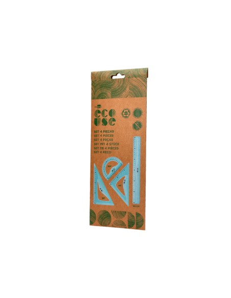 Juego escuadra 20 cm cartabon 18 cm regla 30 cm y semicirculo 10 cm liderpapel ecouse 100% pet reciclado