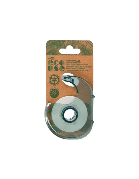 Miniportarrollo liderpapel ecouse 100% plastico reciclado para cinta de 33 m x 19 mm