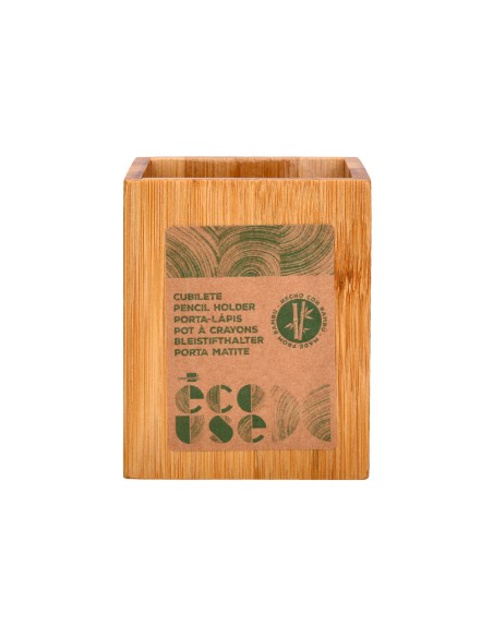 Cubilete portalapices liderpapel bambu 100% natural ecouse cuadrado 80x80x100 mm