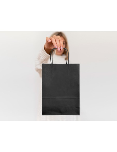 Bolsa papel q-connect celulosa negro xs con asa retorcida 180x240x80 mm