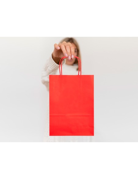 Bolsa papel q-connect celulosa rojo xs con asa retorcida 180x240x80 mm
