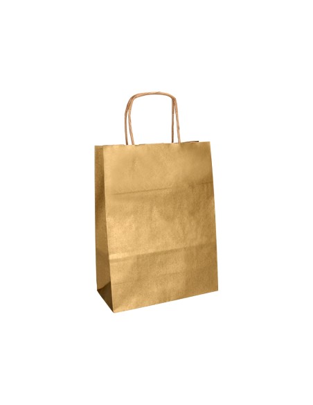 Bolsa papel q-connect kraft oro xs con asa retorcida 180x240x80 mm