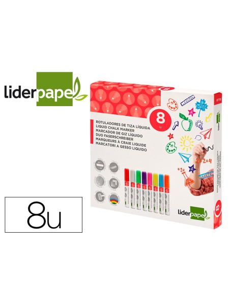 Rotulador liderpapel tiza liquida punta redonda trazo 6 mm caja de 8 unidades colores surtidos