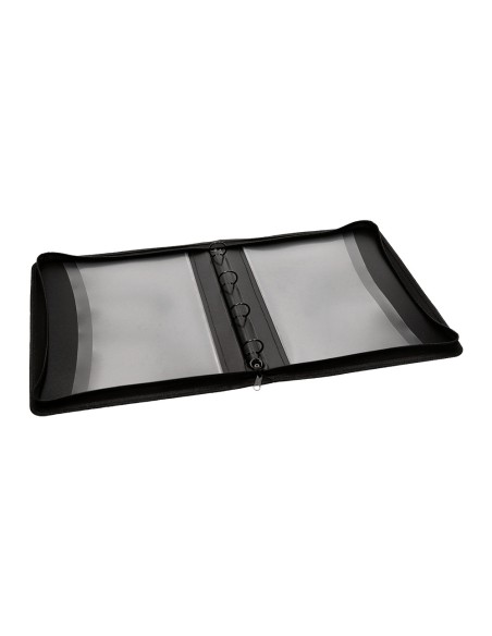 Carpeta liderpapel 4 anillas 25 mm polipropileno cierre cremallera 4 bolsillos interiores con ribete color negro