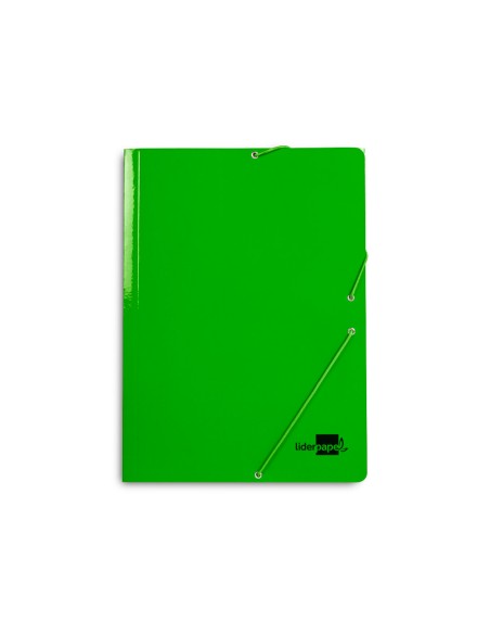 Carpeta liderpapel gomas folio 3 solapas carton plastificado color verde