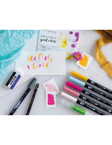 Set blended lettering tombow good vibes 9 piezas