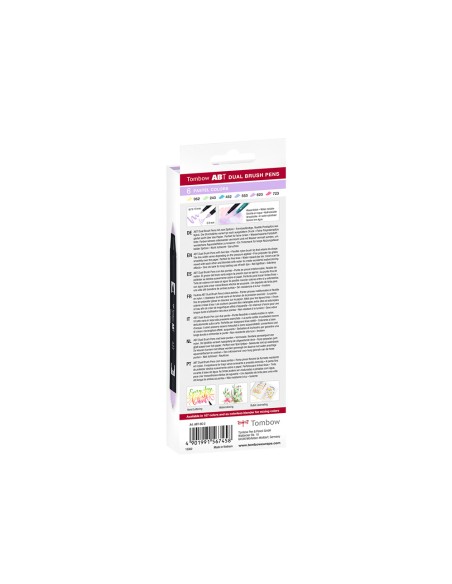 Rotulador tombow abt dual brush acuarelable doble punta fina/pincel estuche de 6 colores pastel