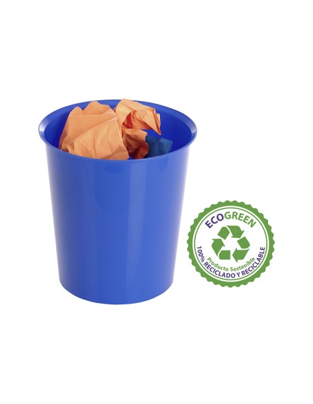 Papelera plastico archivo 2000 ecogreen 100% reciclada 18 litros color azul 290x310 mm