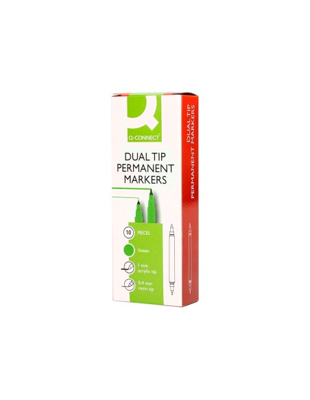 Rotulador q-connect marcador permanente doble punta color verde 0,4 mm y 1 mm
