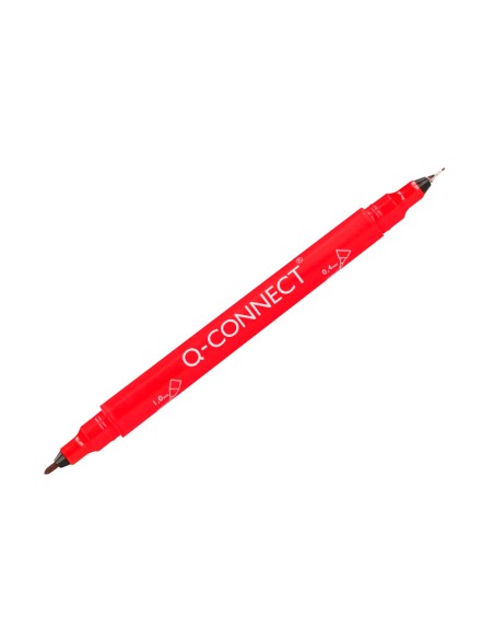 Rotulador q-connect marcador permanente doble punta color rojo 0,4 mm y 1 mm