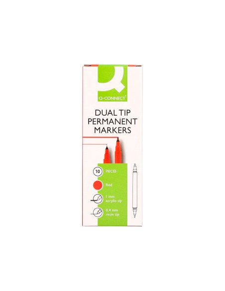 Rotulador q-connect marcador permanente doble punta color rojo 0,4 mm y 1 mm