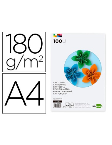 Cartulina liderpapel a4 180g/m2 25 colores...
