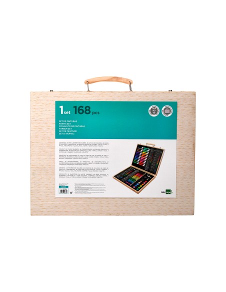 Estuche de pintura liderpapel madera 168 piezas maletin 39,3x30x4,8 cm
