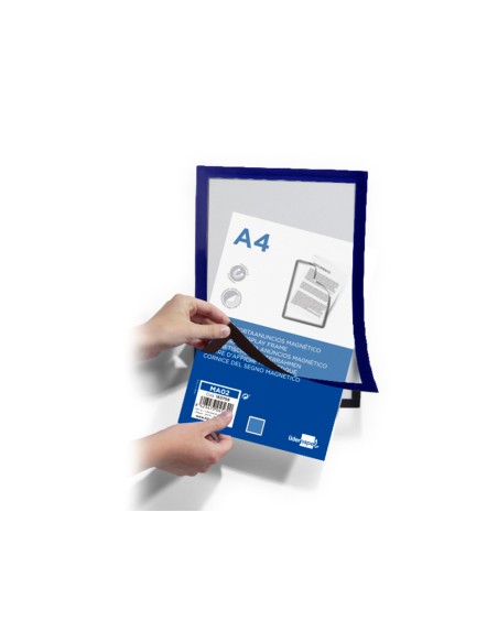 Marco porta anuncios liderpapel magnetico din a4 dorso adhesivo removible color azul