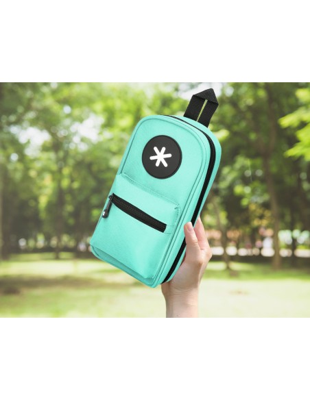 Estuche portatodo antartik forma de mochila con bolsillo y 4 departamentos color menta 230x50x120 mm