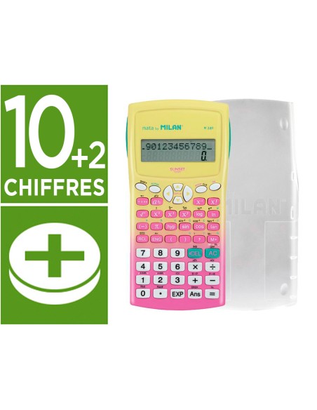 Calculadora milan cientifica m240 sunset tapa translucida 2 lineas 240 funciones 10+2 digitos color rosa /amarillo