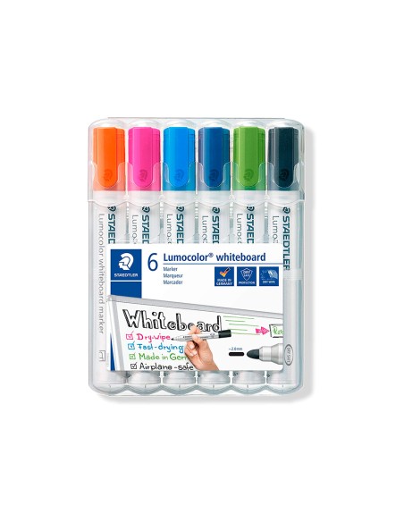 Rotulador staedtler lumocolor 351 para pizarra blanca punta redonda 2 mm recargable estuche 6 unidades colores