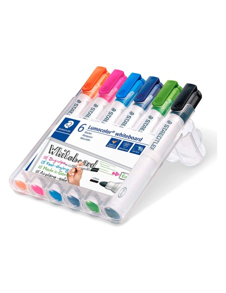Rotulador staedtler lumocolor 351 para pizarra blanca punta redonda 2 mm recargable estuche 6 unidades colores