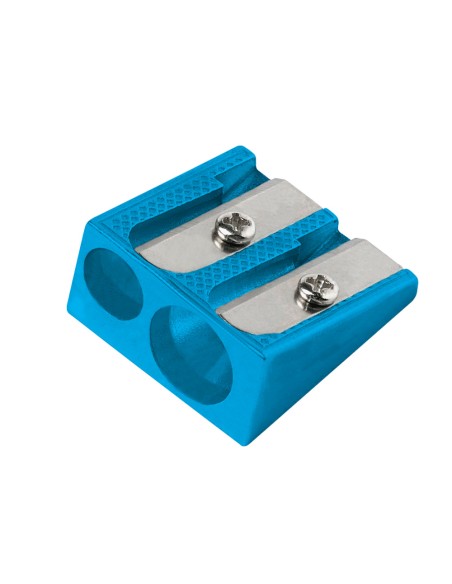 Sacapuntas liderpapel metalico cuña 2 usos color azul