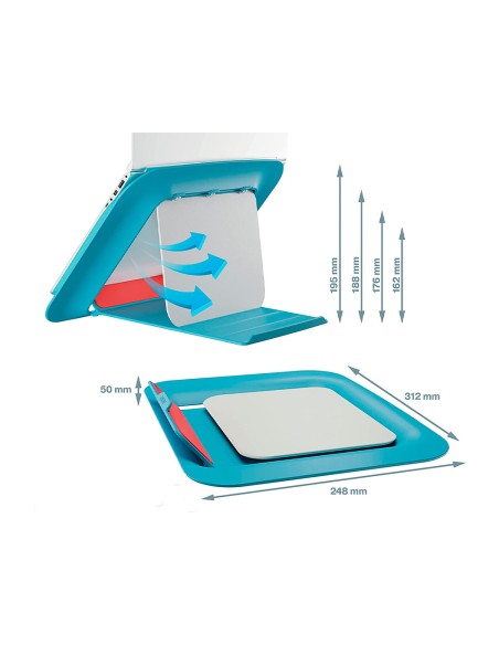 Soporte para portatil leitz ergo cosy ajustable 4 alturas color azul 310x50x247 mm