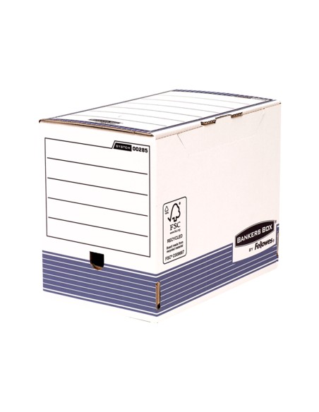 Caja archivo definitivo fellowes a4 carton reciclado 100% lomo 200 mm montaje automatico color azul