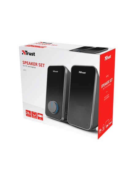 Altavoces trust arys 2.0 potencia maxima 28w control de volumen y conexion auriculares usb color negro