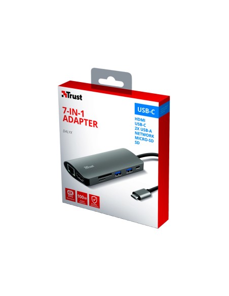 Adaptador trust dalyx 7 en 1 multipuerto usb-c / hdmi / 2x usb-a / network / micro / micro sd / ethernet