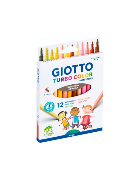Rotulador giotto turbo color skin tones lavable punta bloqueada caja de 12 colores surtidos
