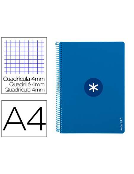 Cuaderno espiral a4 antartik tapa dura 80h 90gr cuadro 4mm con margen color azul oscuro