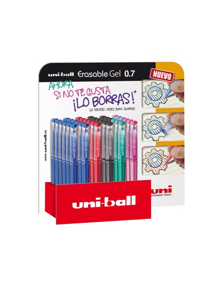 Rotulador uni-ball roller uf-222 tinta gel borrable 0,7 mm expositor de 36 unidades colores surtidos
