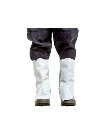 Polaina para soldador faru cuero al cromo ajustable con velcro y hebilla 40 cm