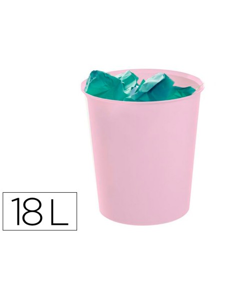 Papelera plastico archivo 2000 ecogreen 100% reciclada 18 litros color rosa pastel 290x310 mm