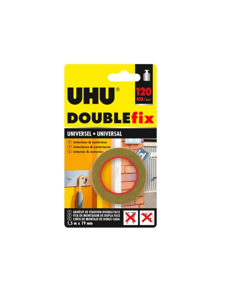 Cinta adhesiva uhu doublefix marron doble cara extra fuerte 1,5 m x 19 mm