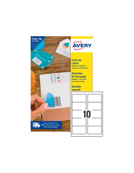 Etiqueta adhesiva cubriente avery permanente para impresora laser blanca 99,1x57 mm caja de 250 unidades