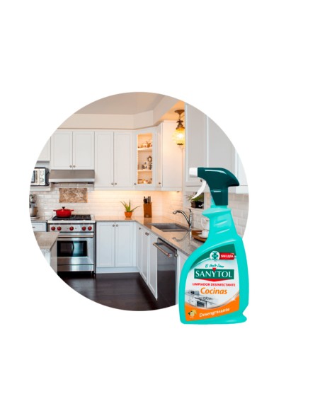 Limpiador desinfectante sanytol para cocinas con pistola pulverizadora bote de 750 ml