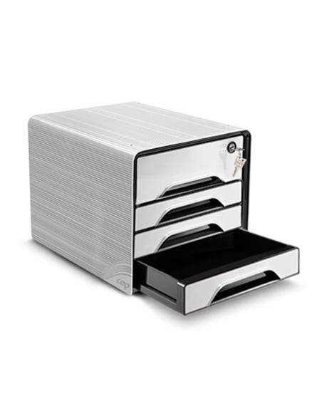 Fichero cajones de sobremesa cep smoove secure con cerradura 4 cajones color blanco/negro 288x360x270 mm