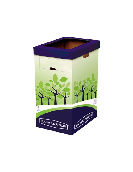 Contenedor papelera reciclaje fellowes carton doble 100% reciclado montaje manual entrada superior 69 litros