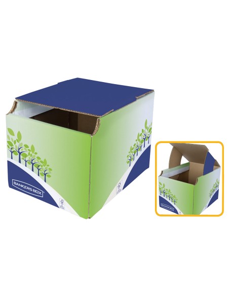 Contenedor papelera reciclaje fellowes sobremesa carton 100% reciclado montaje manual entrada frontal y tapa