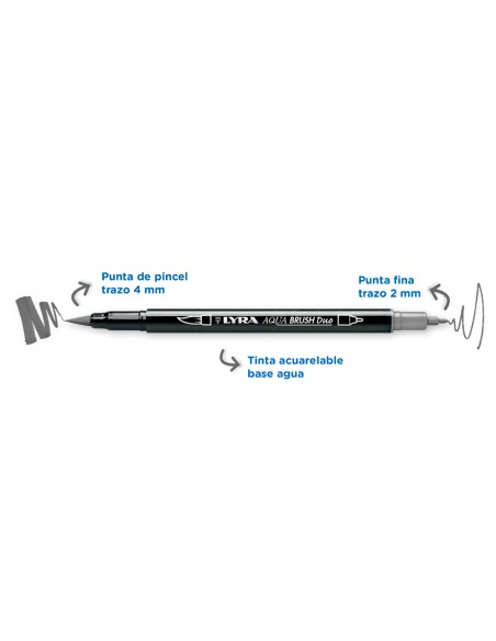 Rotulador lyra aqua brush acuarelable doble punta y pincel tonos grises blister de 6 unidades surtidas