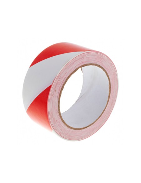 Cinta adhesiva q-connect de seguridad rojo y blanco 20 m x 48 mm