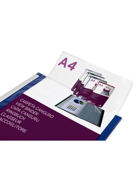 Carpeta liderpapel 10 fundas canguro pp din a4 azul translucido portada y lomo personalizable
