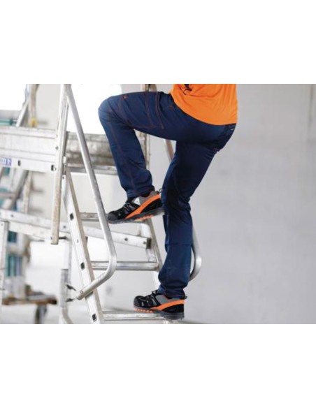 Pantalon de trabajo deltaplus cintura elastica 5 bolsillos color azul marino / naranja talla xxxl