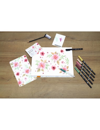 Set watercoloring tombow floral 9 piezas
