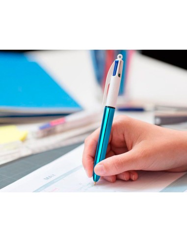 Boligrafo bic cuatro colores shine azul punta...
